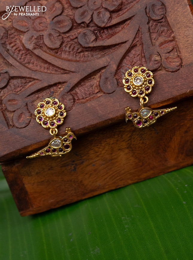 Antique earring parrot design with pink kemp and cz stones