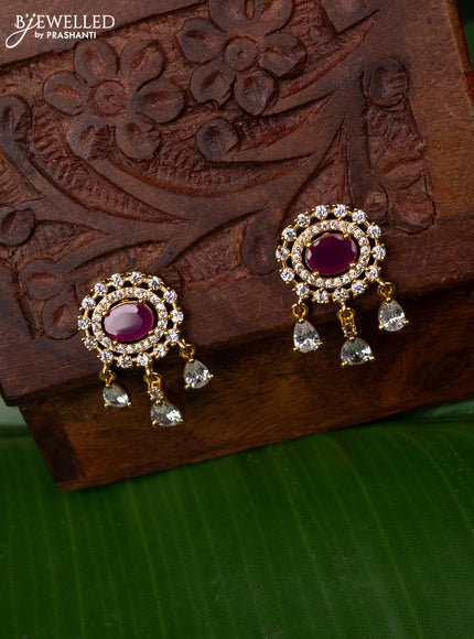 Antique earring with pink kemp and cz stones
