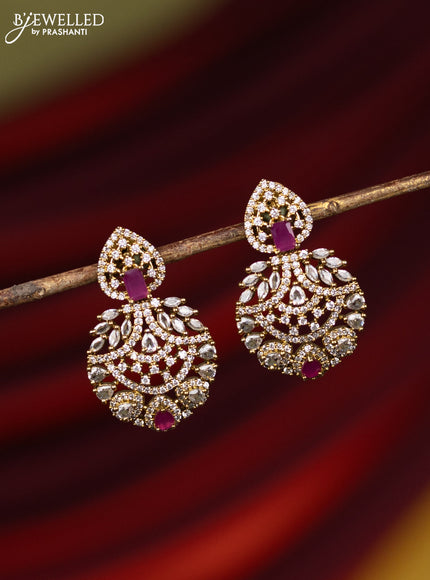 Earring with ruby and cz stones in victorian finish