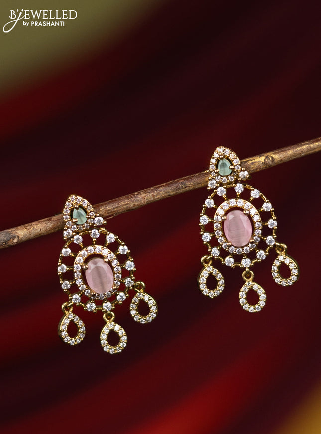 Earring with baby pink & mint green and cz stones in victorian finish