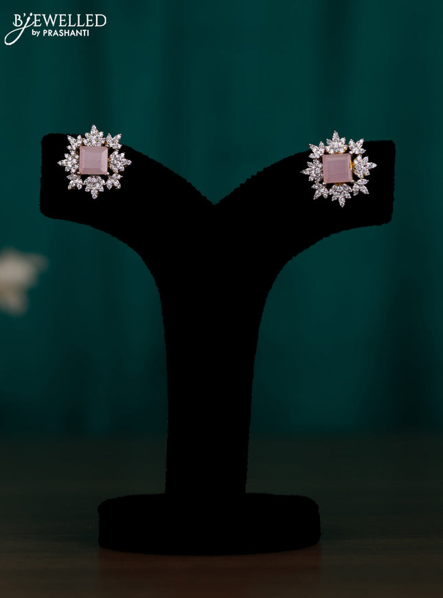 Zircon earring with baby pink and cz stones in gold finish