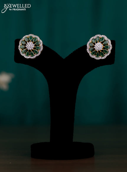 Zircon earring with emerald and cz stones in gold finish