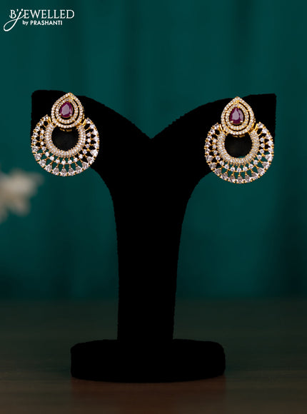 Zircon earring with ruby and cz stones in gold finish