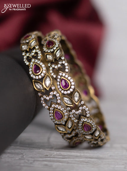 Victorian finish bangle with ruby & kundan and cz stones