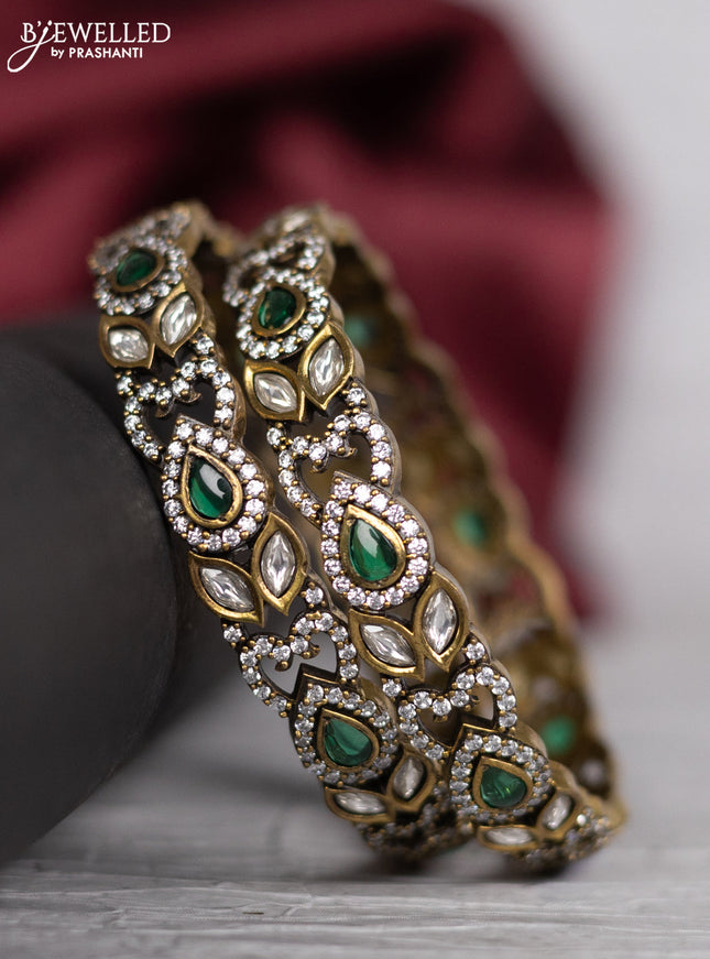 Victorian finish bangle with emerald & kundan and cz stones