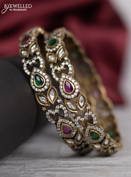 Victorian finish bangle with kemp & kundan and cz stones