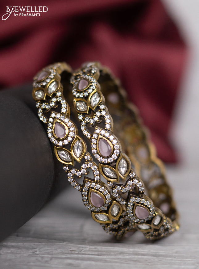 Victorian finish bangle with baby pink & kundan and cz stones