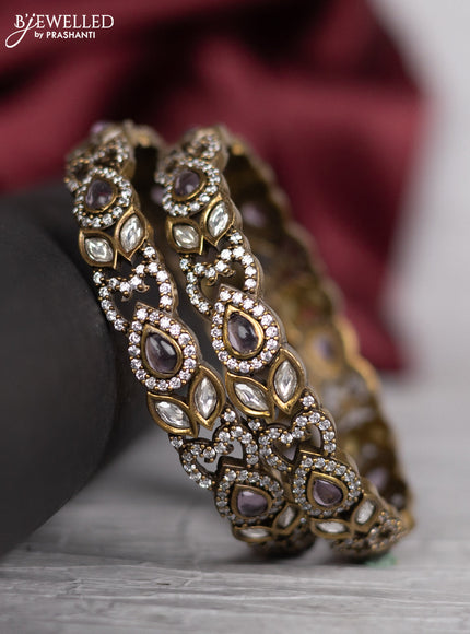 Victorian finish bangle with violet & kundan and cz stones