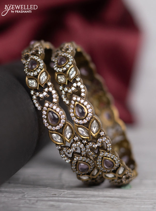 Victorian finish bangle with violet & kundan and cz stones