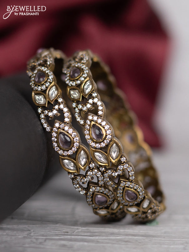 Victorian finish bangle with violet & kundan and cz stones