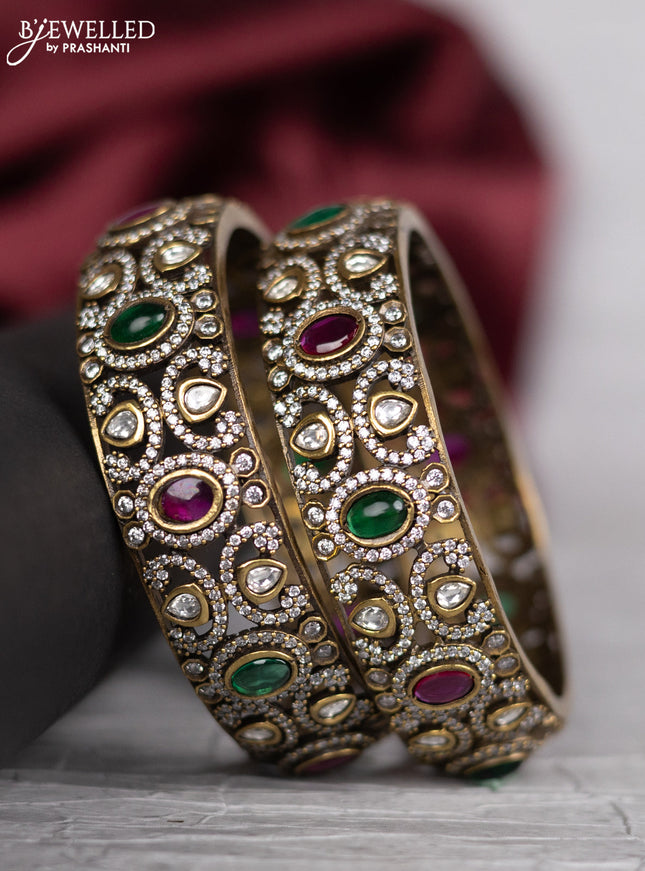 Victorian finish bangle with kemp & kundan and cz stones