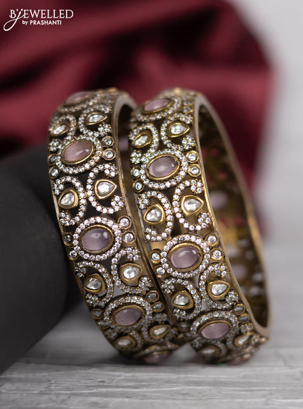 Victorian finish bangle with baby pink & kundan and cz stones
