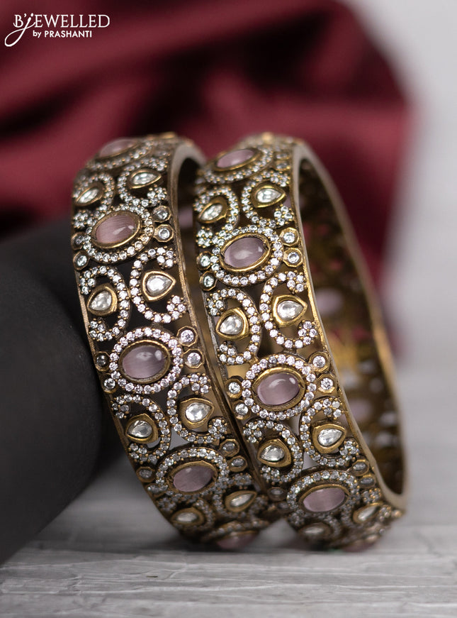 Victorian finish bangle with baby pink & kundan and cz stones