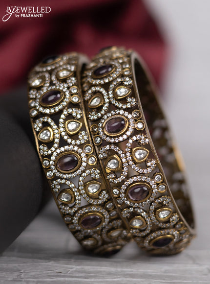 Victorian finish bangle with violet & kundan and cz stones