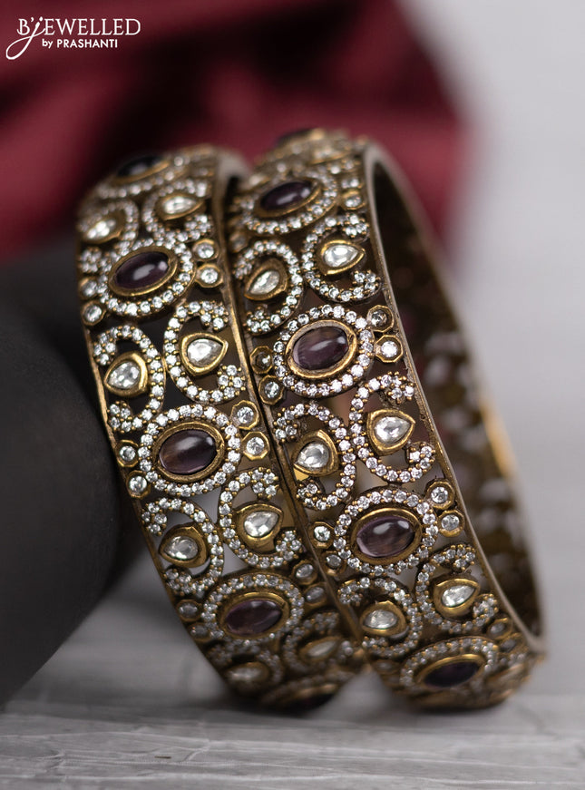 Victorian finish bangle with violet & kundan and cz stones
