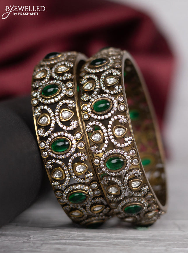 Victorian finish bangle with emerald & kundan and cz stones