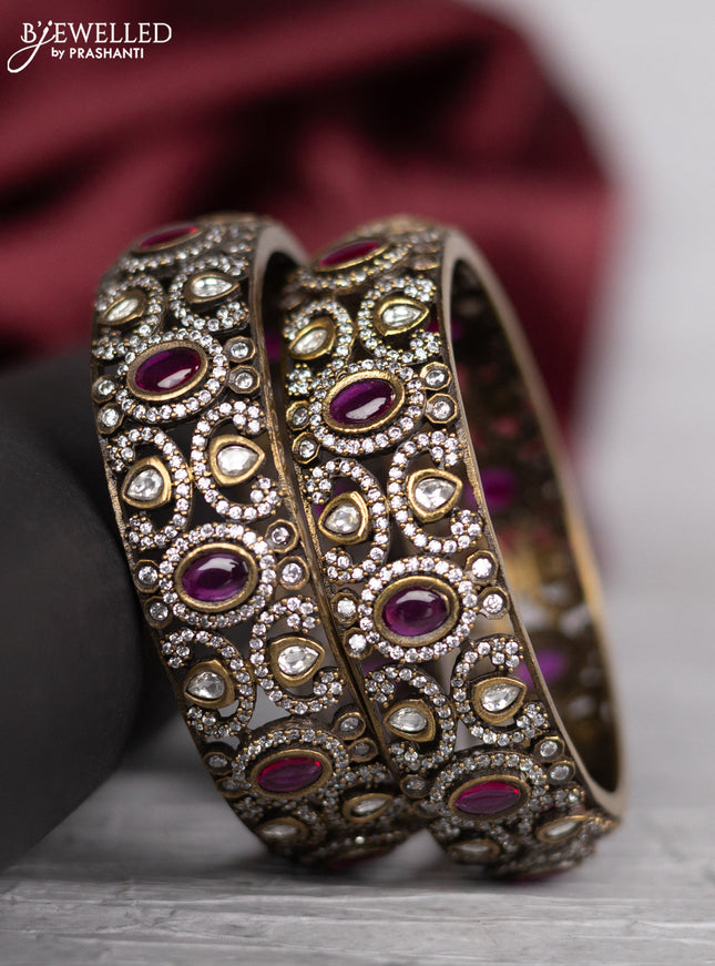 Victorian finish bangle with ruby & kundan and cz stones