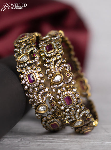 Victorian finish bangle peacock design with ruby & kundan and cz stones