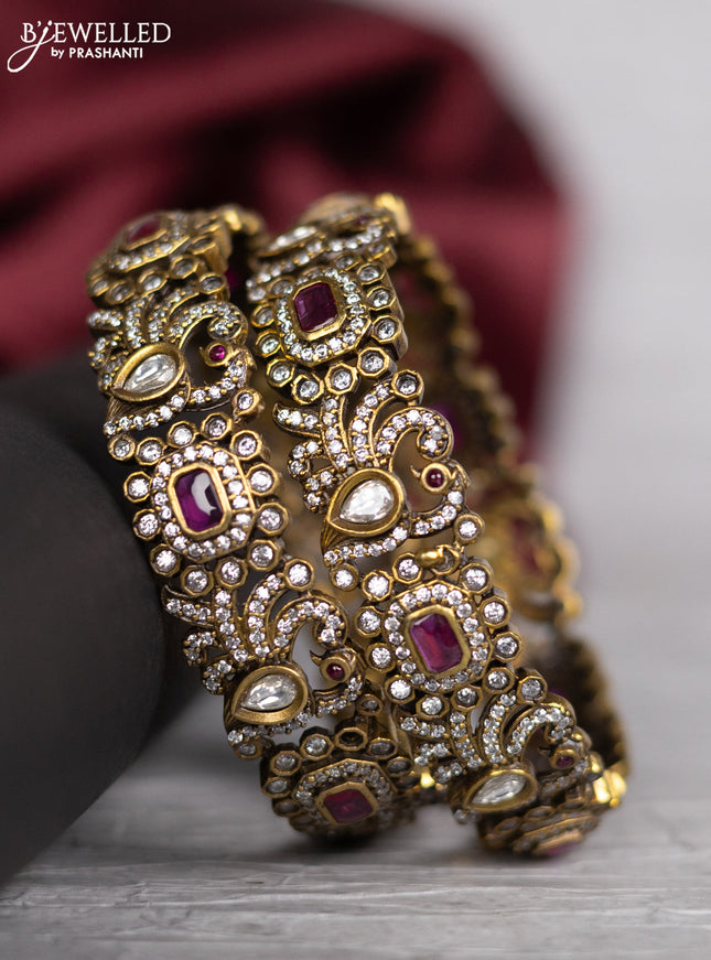 Victorian finish bangle peacock design with ruby & kundan and cz stones