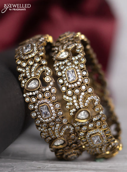 Victorian finish bangle peacock design with kundan and cz stones