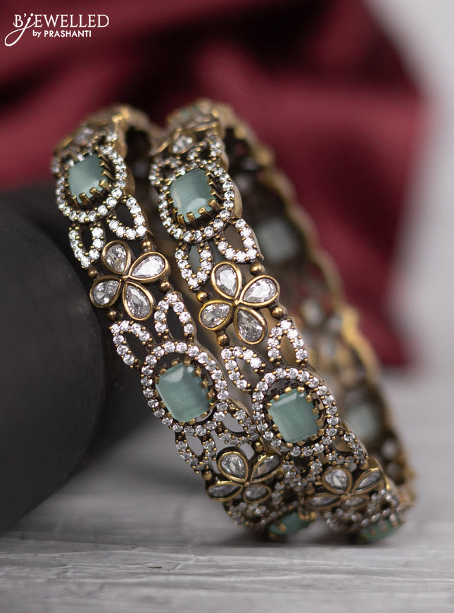Victorian finish bangle floral design with mint green & kundan and cz stones