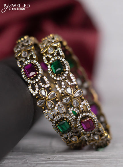 Victorian finish bangle floral design with kemp and cz stones