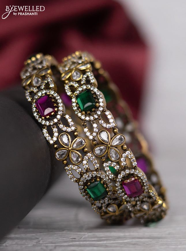 Victorian finish bangle floral design with kemp and cz stones