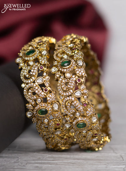 Victorian finish bangle peacock design with kemp & kundan and cz stones