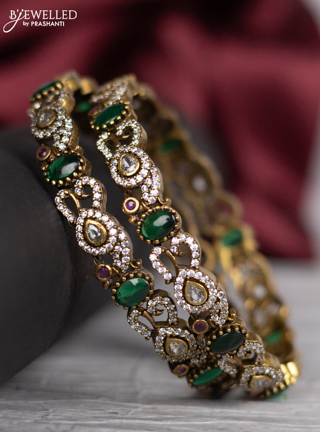 Victorian finish bangle peacock design with kemp and cz stones
