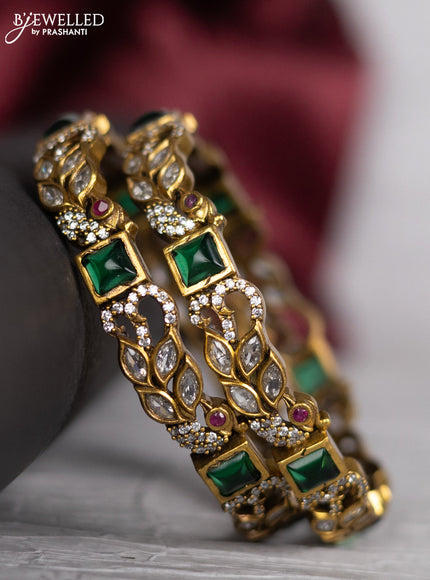 Victorian finish bangle peacock design with kemp and cz stones