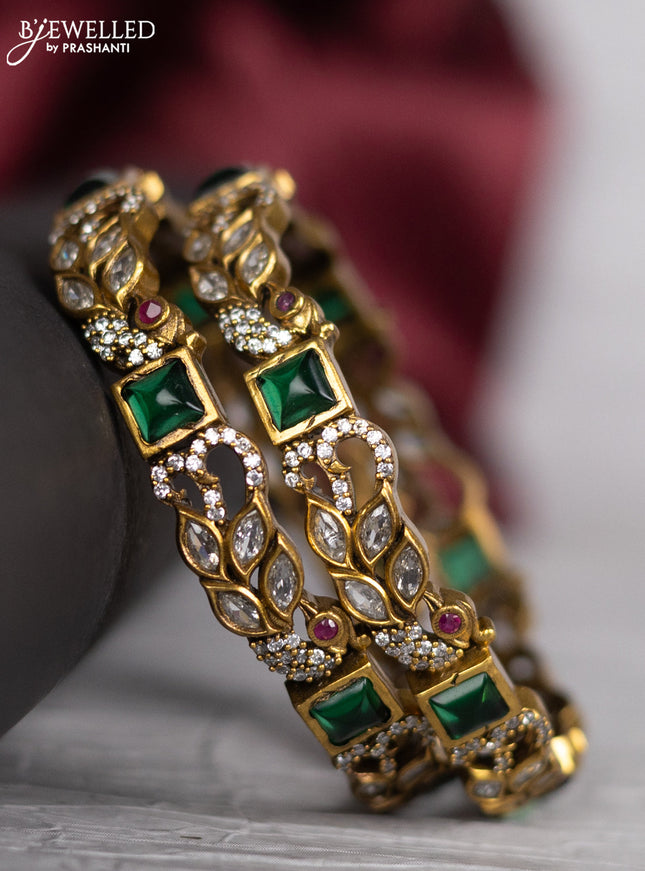 Victorian finish bangle peacock design with kemp and cz stones
