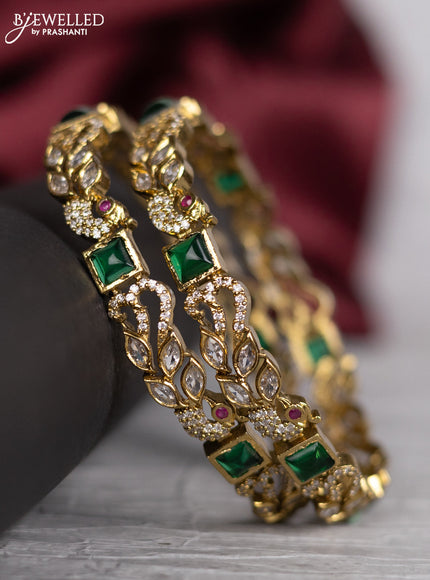 Victorian finish bangle peacock design with kemp and cz stones