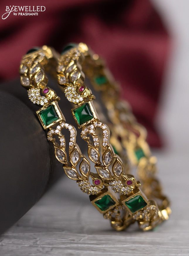 Victorian finish bangle peacock design with kemp and cz stones