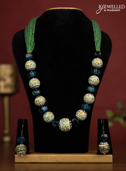 Jaipur crystal beaded green necklace with minakari balls and with earrings