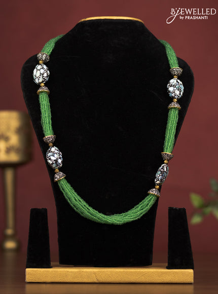 Jaipur crystal beaded green necklace with minakari balls and without earrings