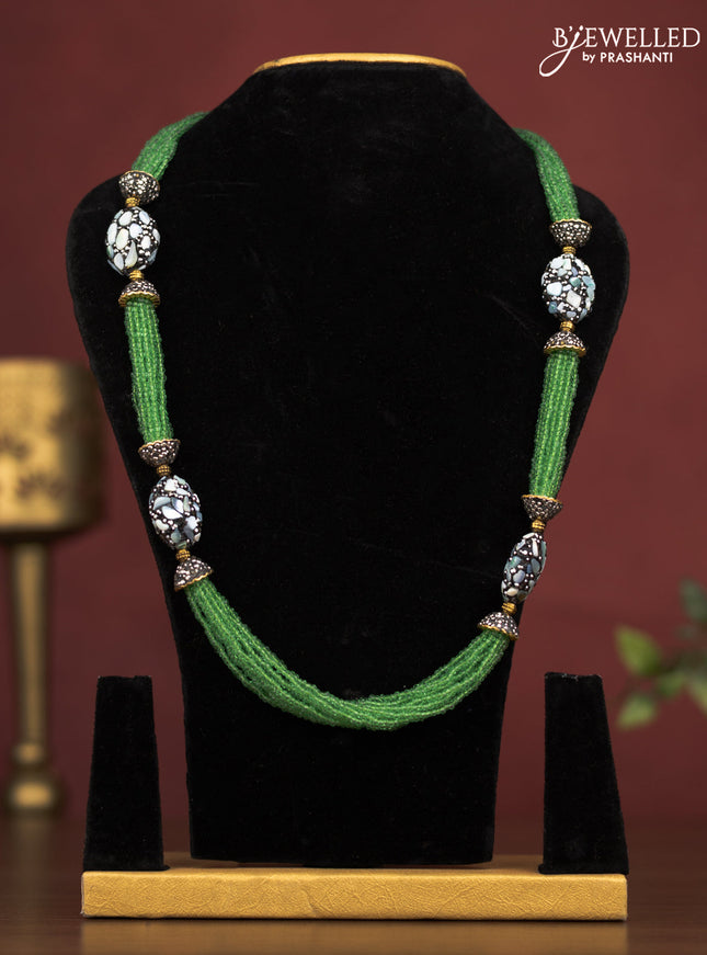 Jaipur crystal beaded green necklace with minakari balls and without earrings