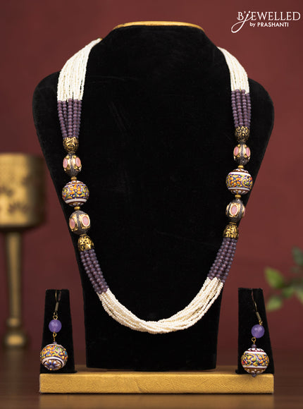 Jaipur crystal beaded white and lavender necklace with minakari balls and with earrings