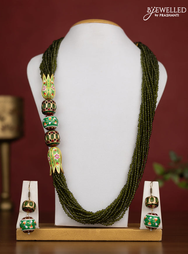 Jaipur crystal beaded green necklace with minakari balls and with earrings
