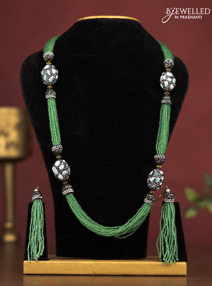 Jaipur crystal beaded green necklace with crystal balls and with earrings