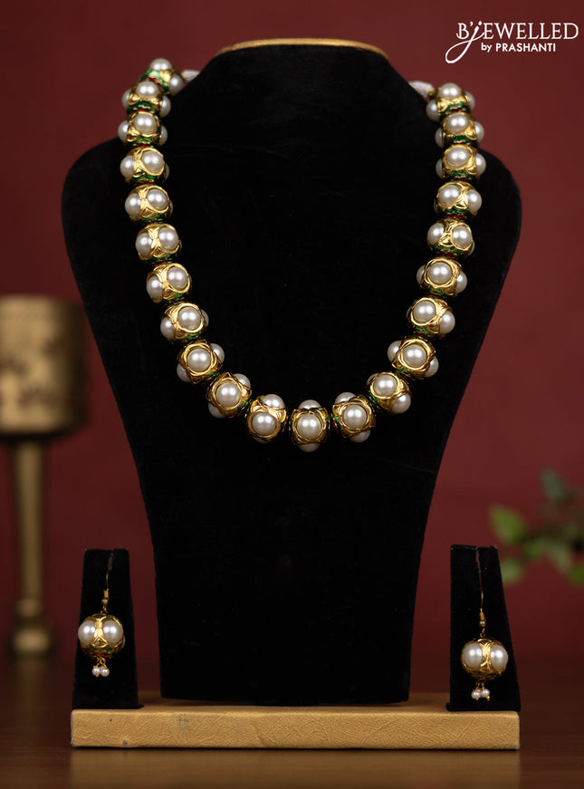 Jaipur crystal beaded with pearl and meenakari design and with earrings