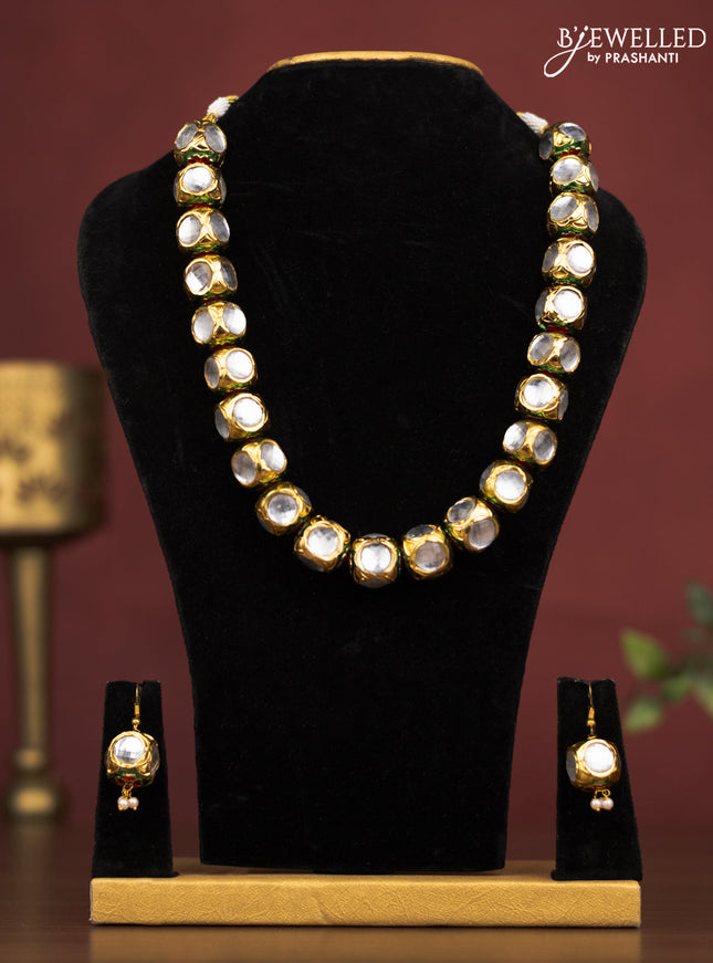 Jaipur crystal beaded with cz and meenakari design and with earrings