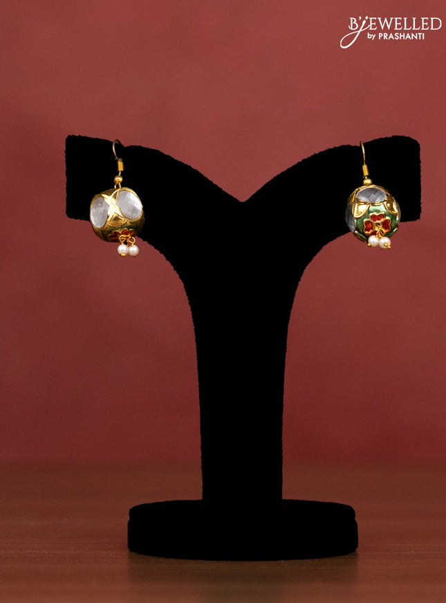 Jaipur crystal beaded with cz and meenakari design and with earrings