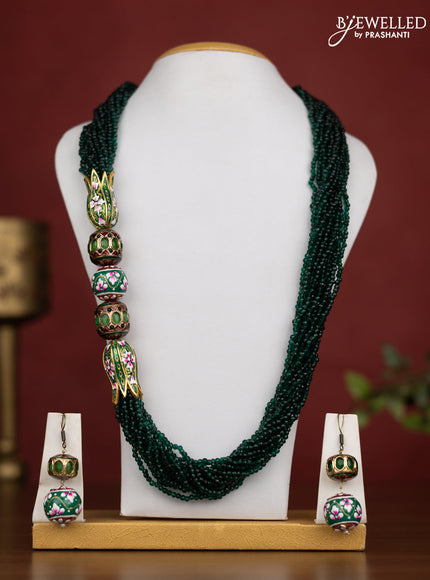 Jaipur crystal dark green and meenakari beads necklace with earrings