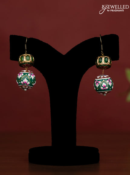 Jaipur crystal dark green and meenakari beads necklace with earrings