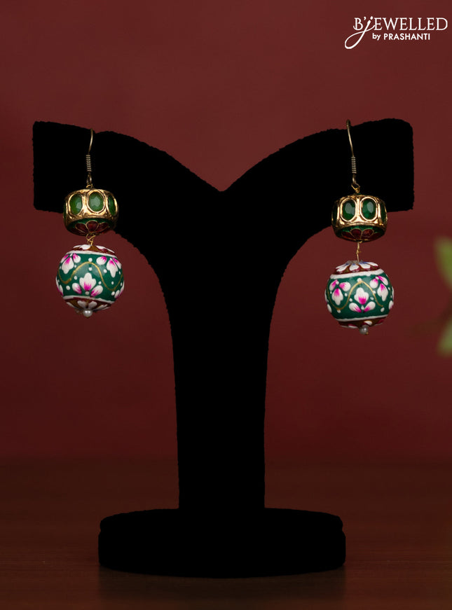 Jaipur crystal dark green and meenakari beads necklace with earrings