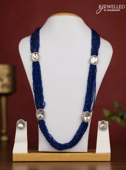 Jaipur crystal dark blue and cz stone necklace with earrings