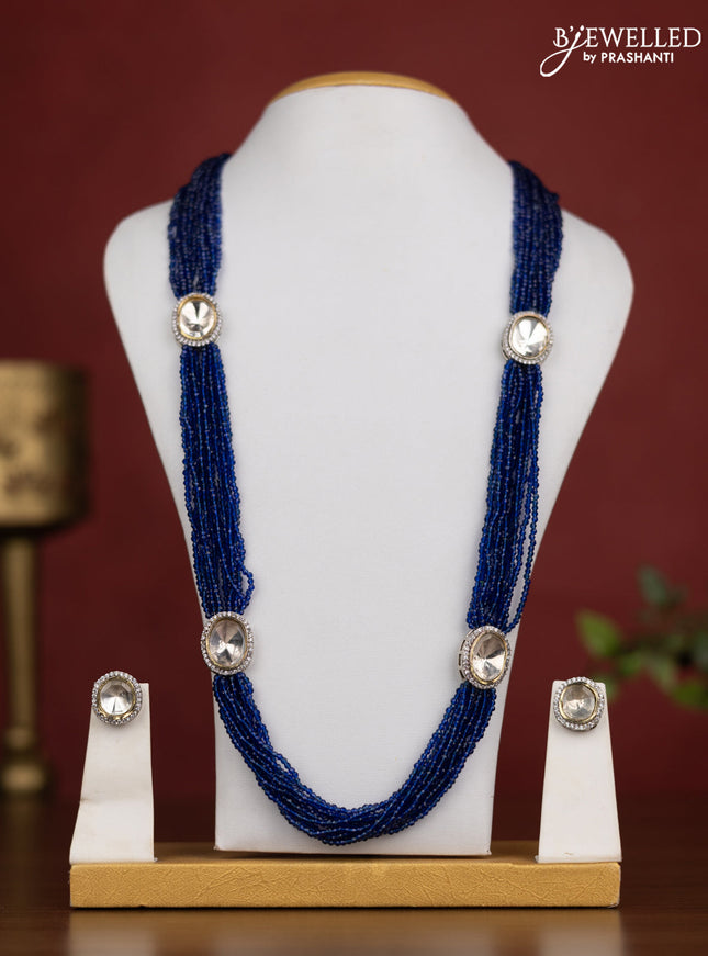 Jaipur crystal dark blue and cz stone necklace with earrings