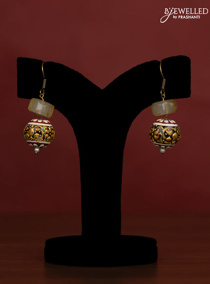 Jaipur crystal yellow and meenakari balls beaded necklace with earrings