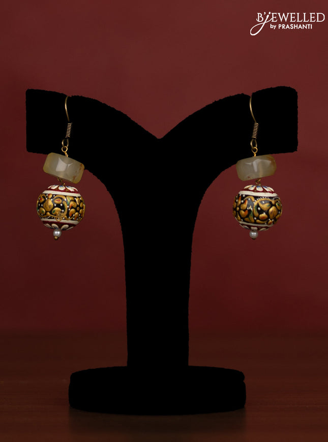 Jaipur crystal yellow and meenakari balls beaded necklace with earrings