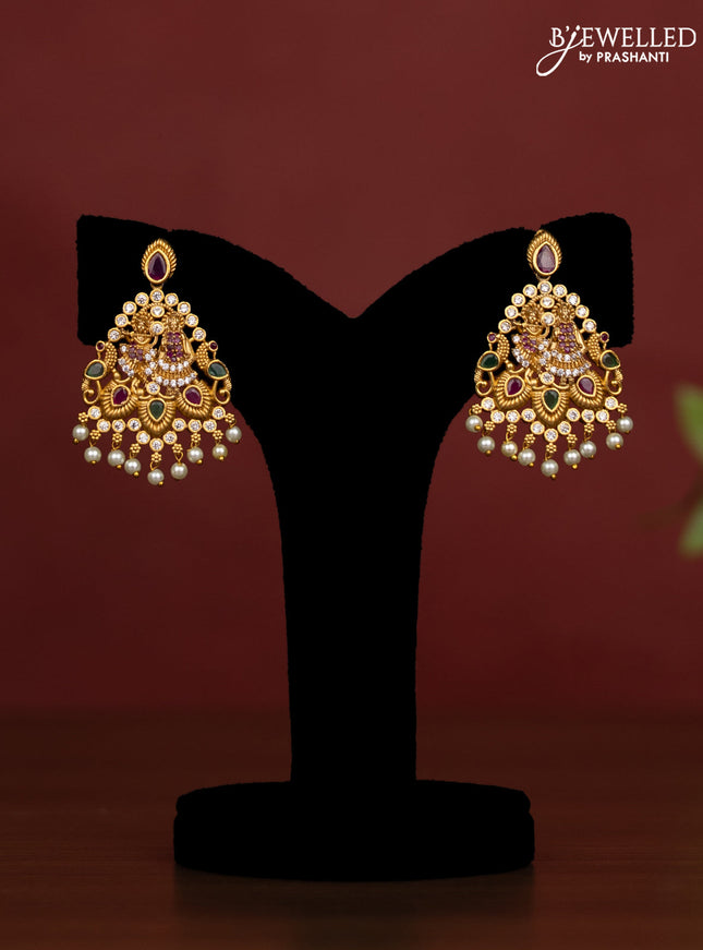 Beaded onion pink Necklace  with radhe krishna antique pendant with kemp and cz stones with pearl hangings